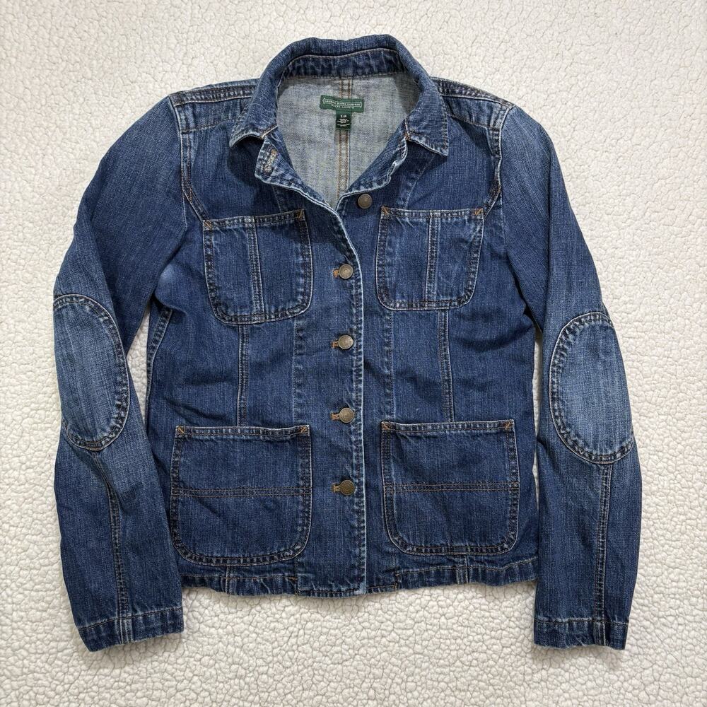 Ralph Lauren Jeans Co. Chore Denim Jacket Sz S Jean Utility Pockets Elbow Patch